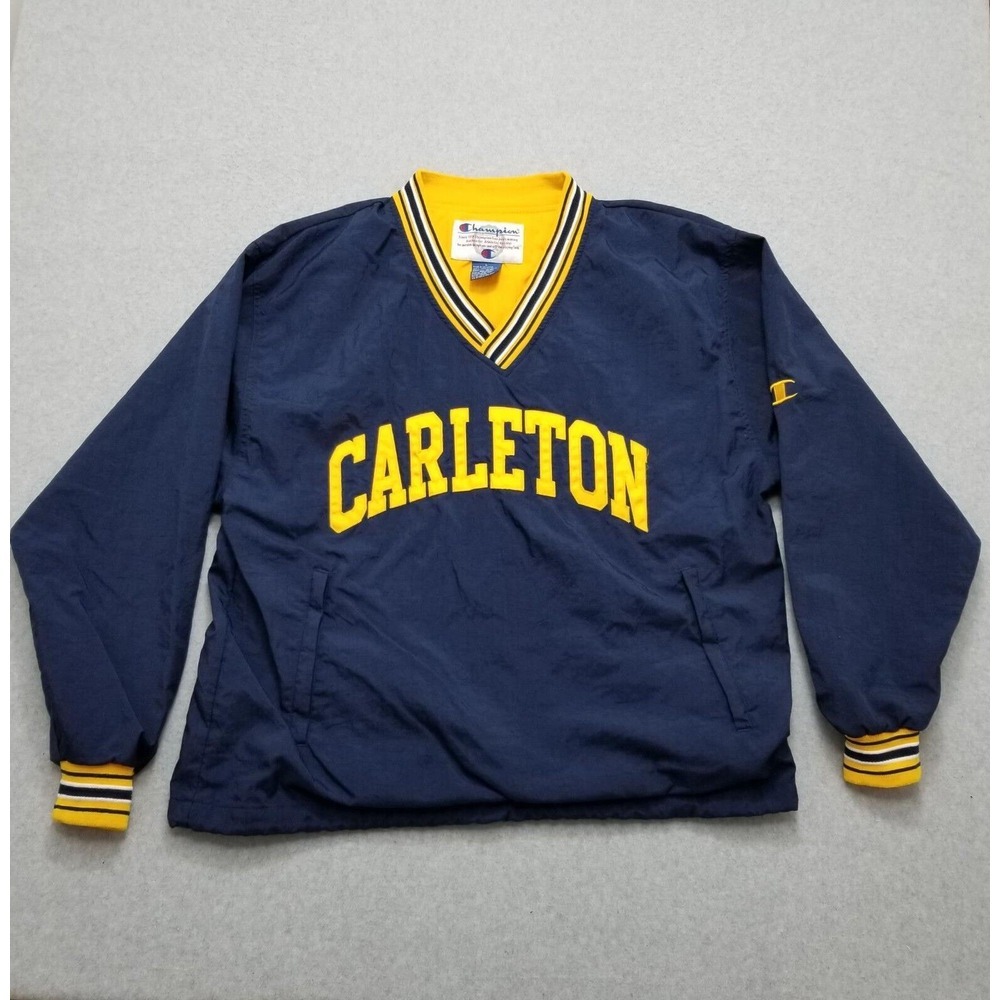 Vintage Champion‎ Pullover Windbreaker Mens Large Blue V Neck Nylon Pockets